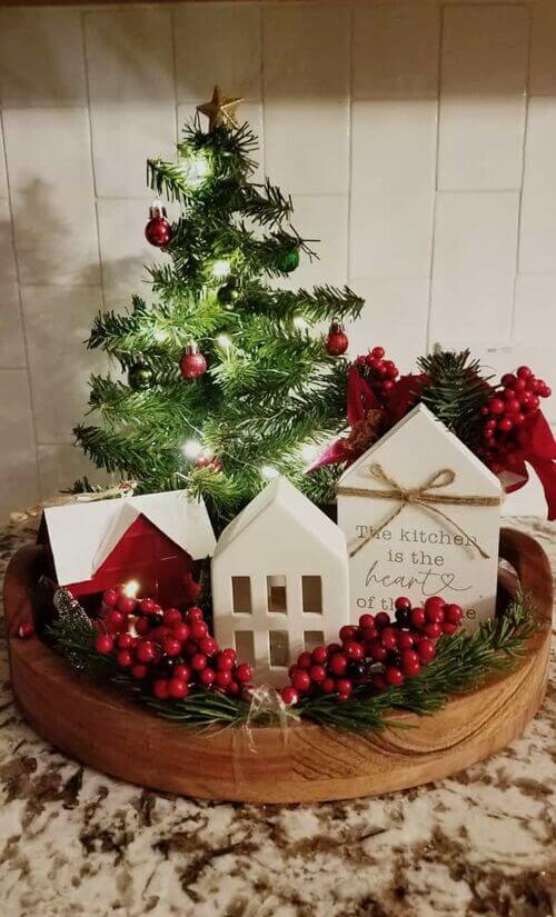Decoration de plateau de Noel mignonne en rouge et vert