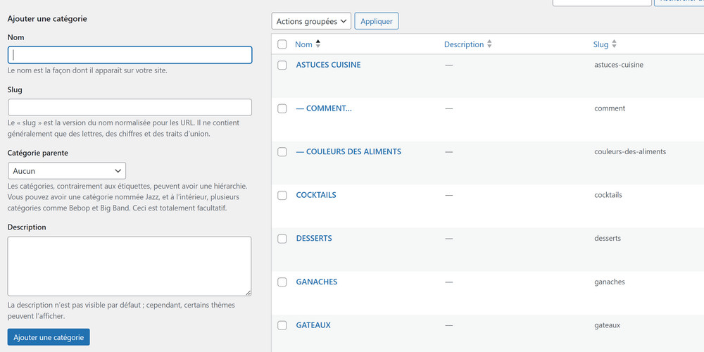 categories wordpress