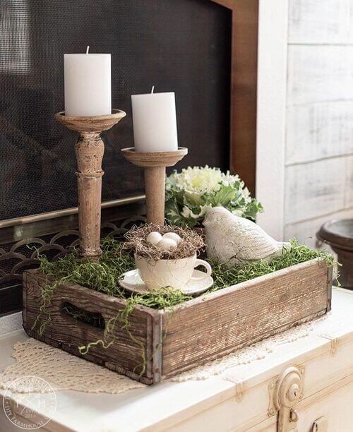 centre de table rustique avec des touches de mousse