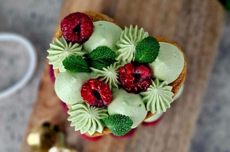Dessert Saint-Valentin framboise pistache