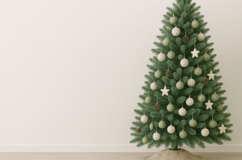 Un sapin de Noël vert sauge pour une décoration fraîche et moderne