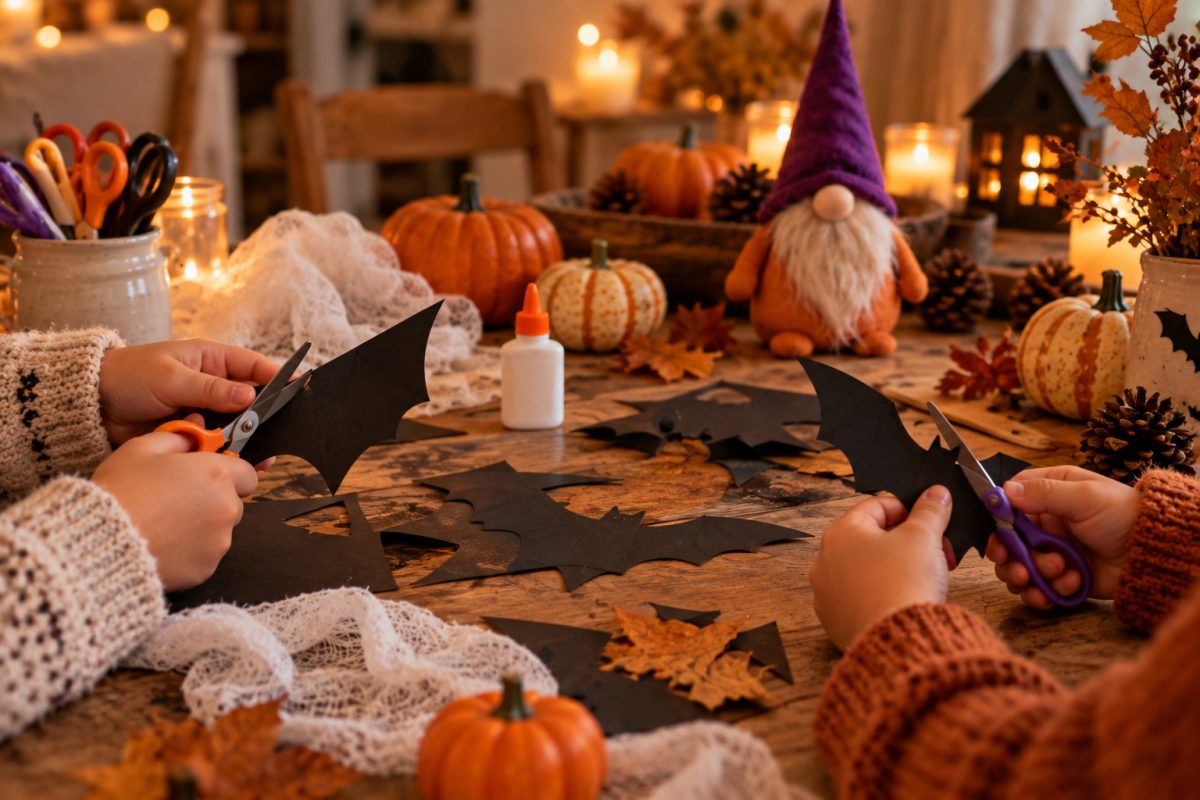 Enfants qui fabriquent leur déco Halloween