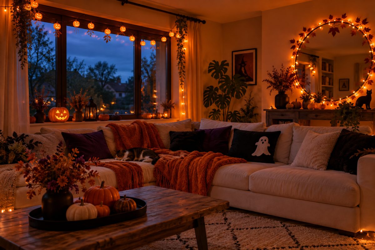 Des guirlandes lumineuses orange partout