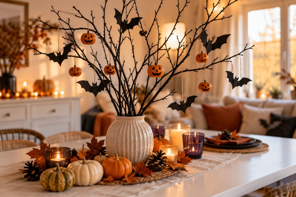 Le bouquet de branches noires et chauves-souris