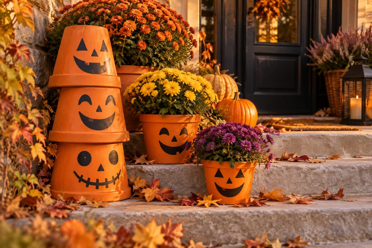 Les pots de fleurs citrouilles