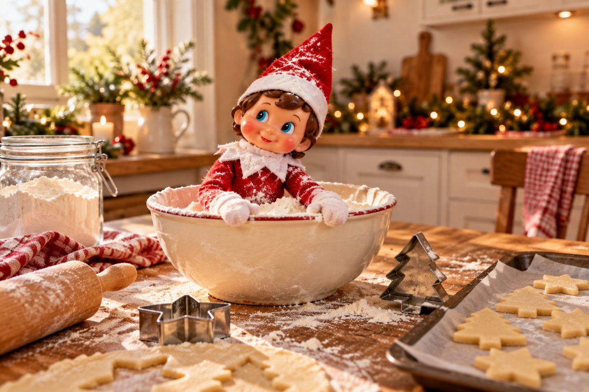Lutin farceur qui prépare les biscuits du Père Noël