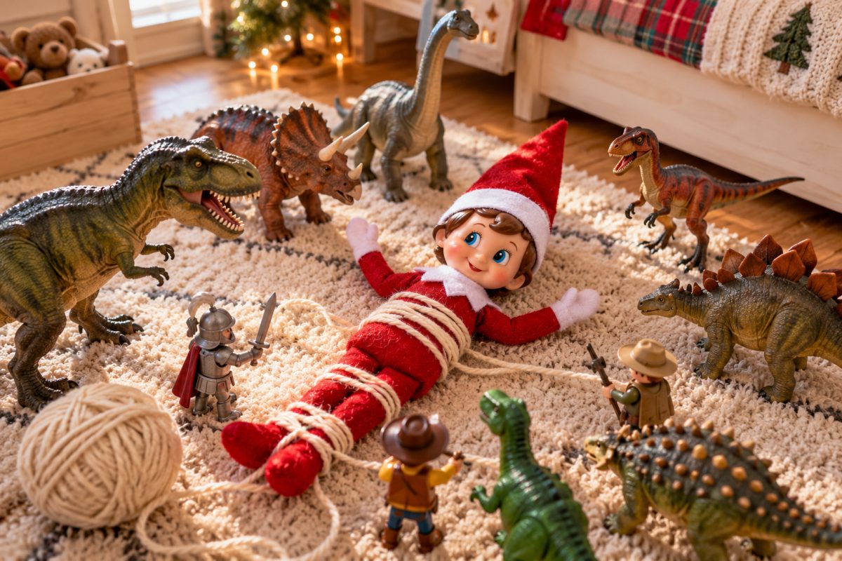Lutin farceur ligoté par les jouets