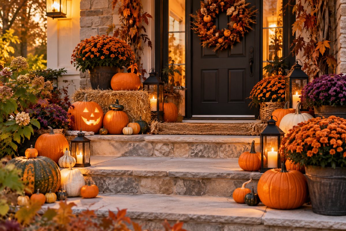 Un chemin de citrouilles dans l'entrée