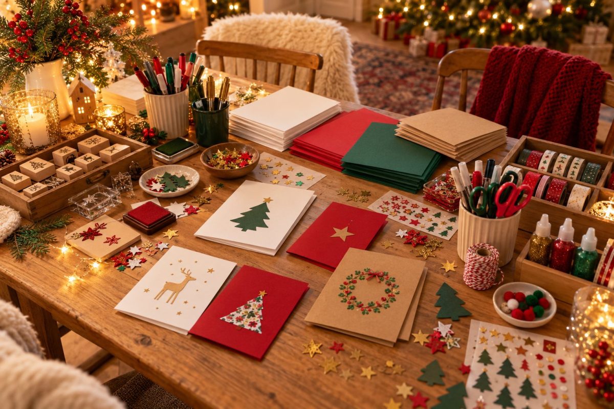 Matériel pour fabriquer des cartes de Noël avec les enfants