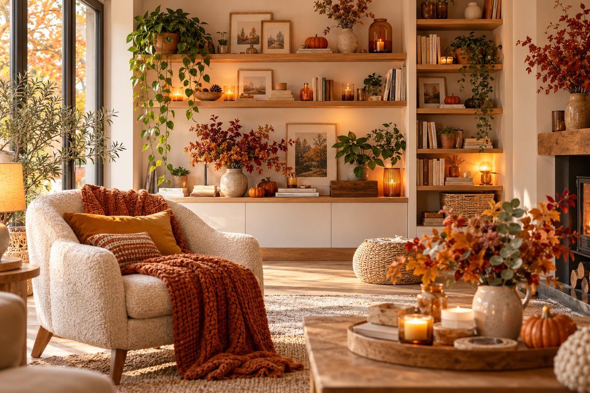 Étagères d'automne harmonieuses dans un salon