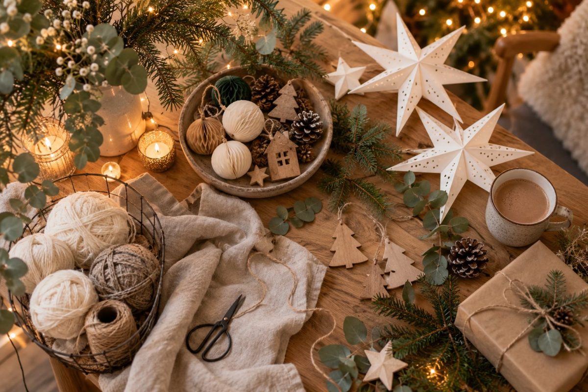 Matières naturelles pour une décoration de Noël scandinave