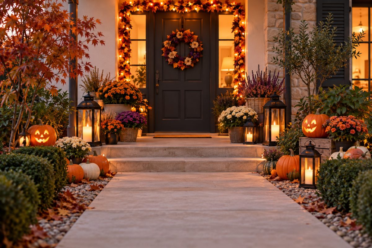 Porte d'Halloween sécurisée avec bougies LED