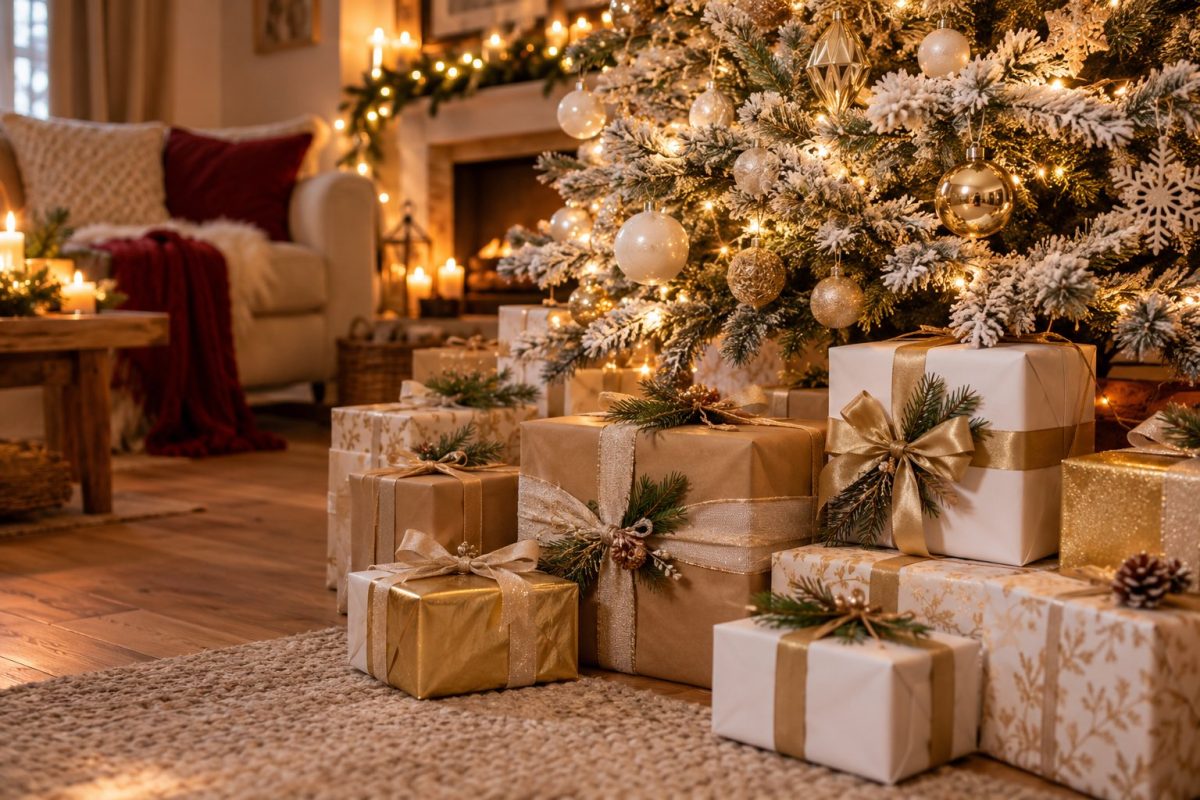 Des cadeaux emballés assortis au sapin