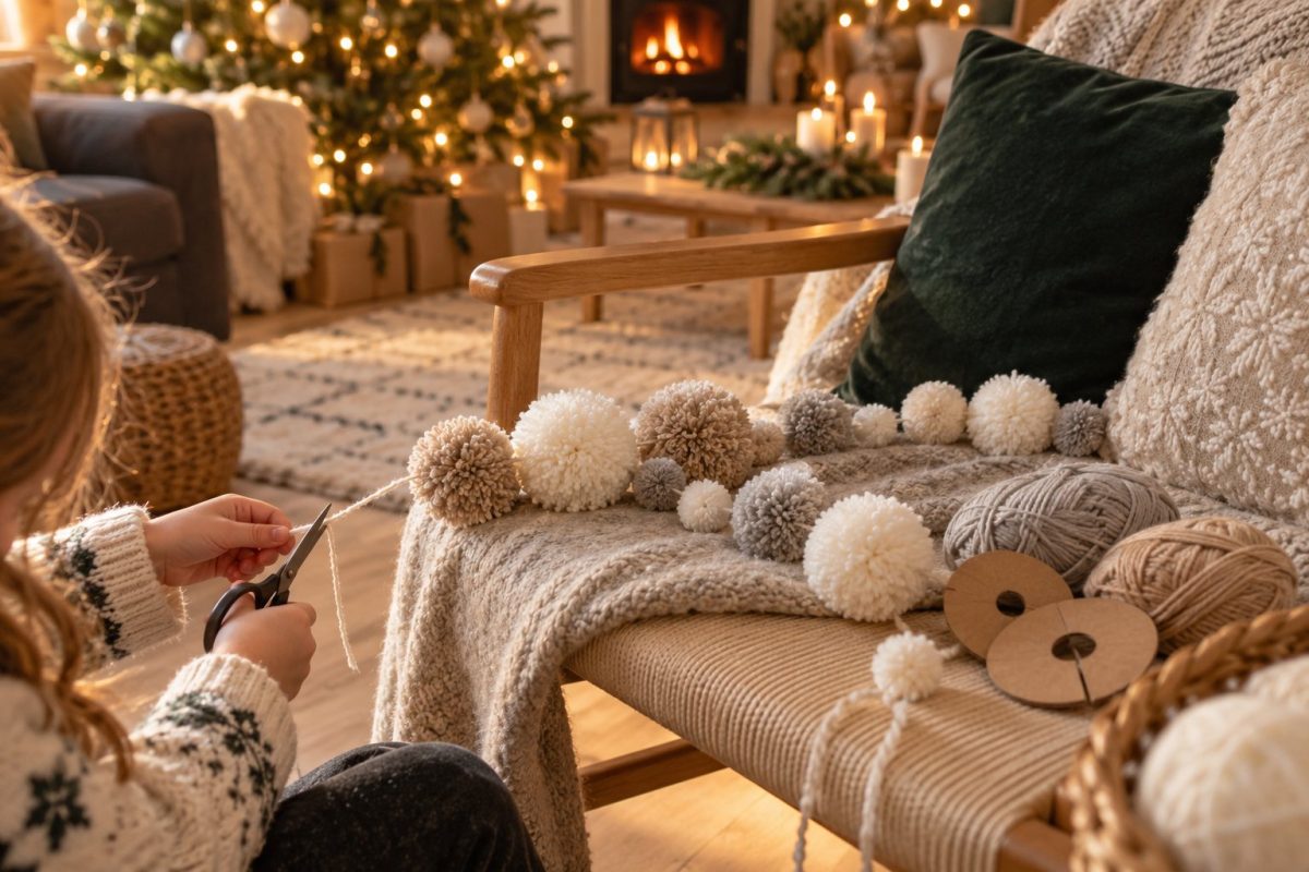 Des pompons en laine blanche