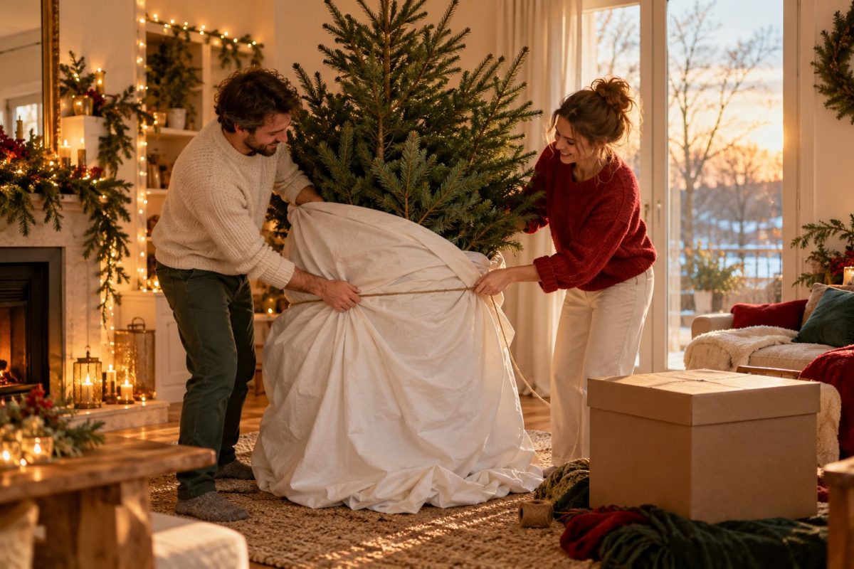 Emballer le sapin dans une housse avant de le sortir