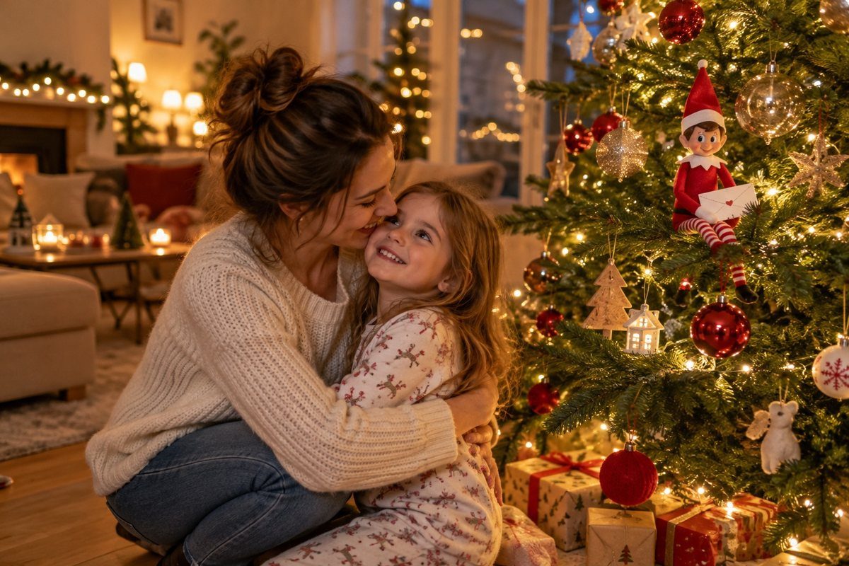 Maman qui rassure son enfant à propos du lutin farceur