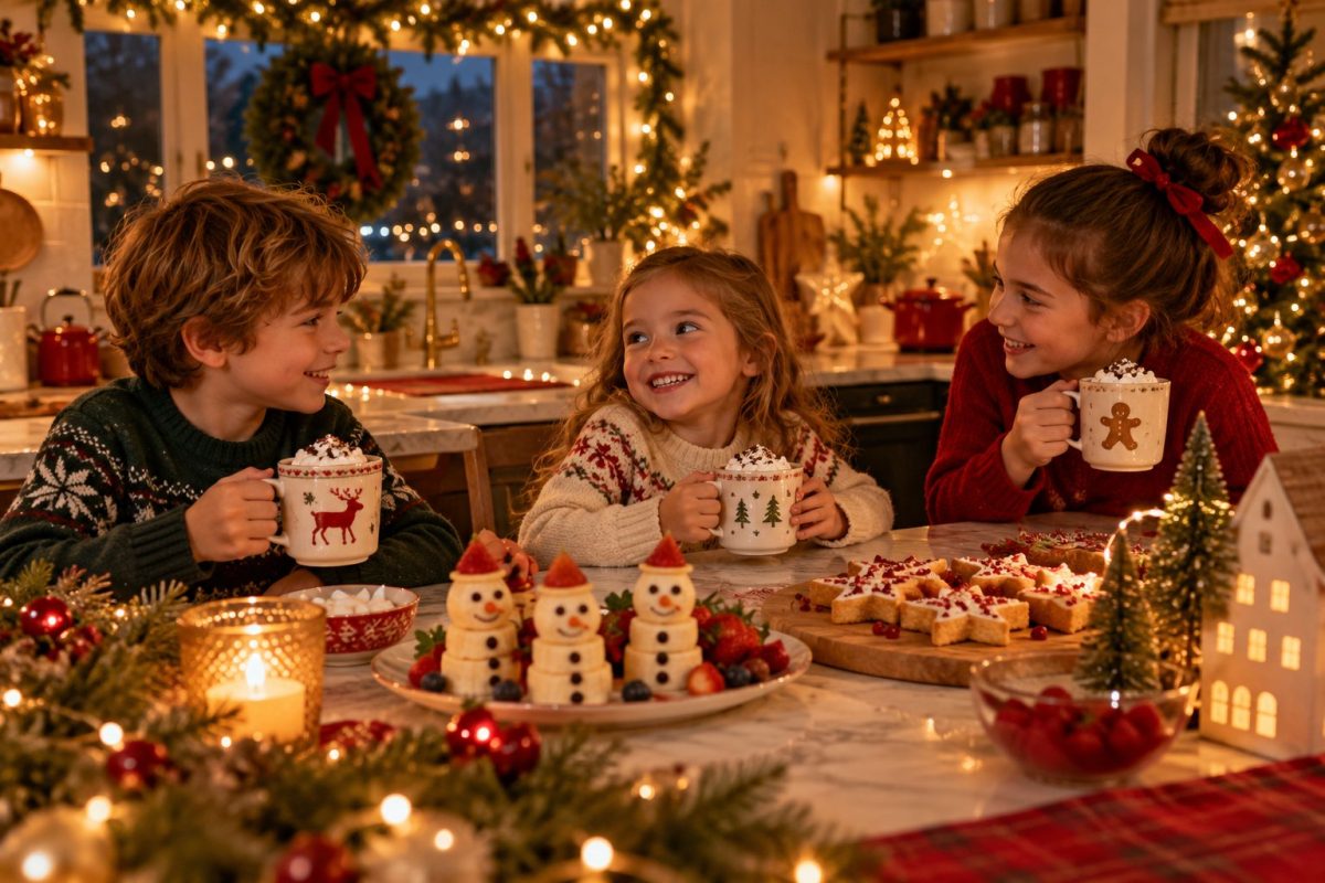Goûter de Noël simple servi aux enfants dans la cuisine