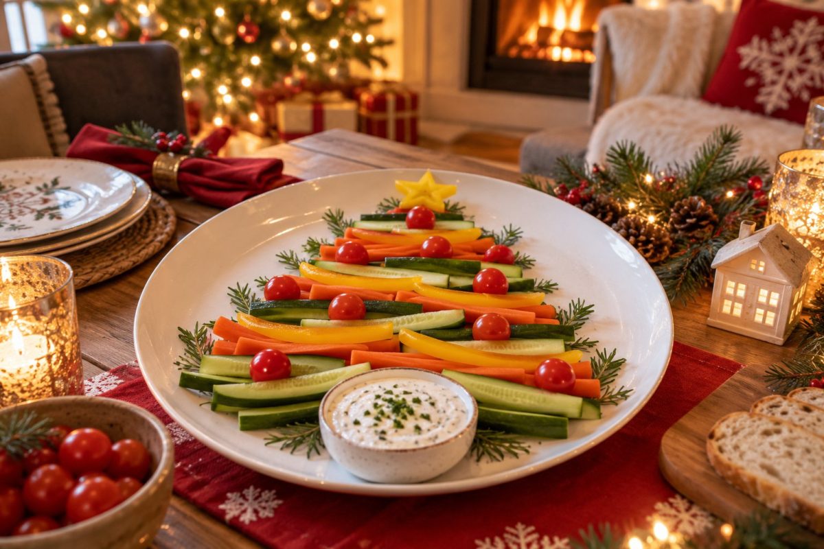 Apéritif de légumes disposés en sapin pour les enfants