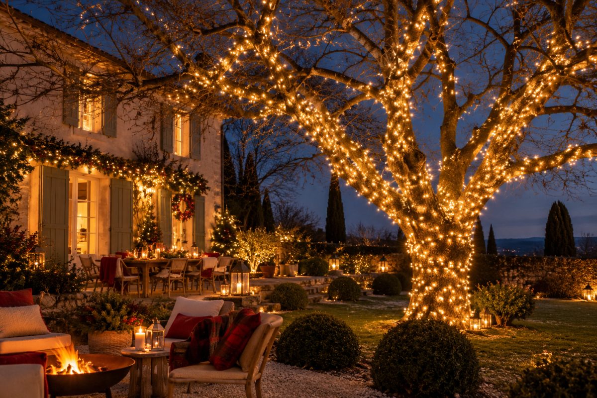 L'arbre du jardin habillé de lumières