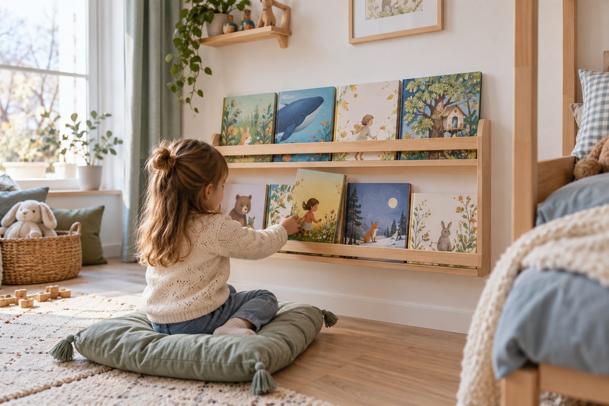 Étagère à livres frontale à hauteur d'enfant