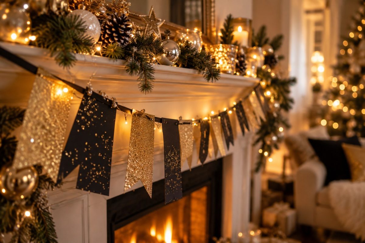 Bannière Bonne année en lettres décorées par les enfants