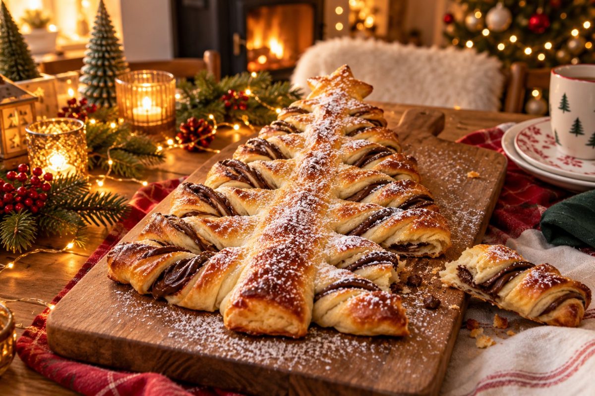 Brioche au chocolat en forme de sapin de Noël