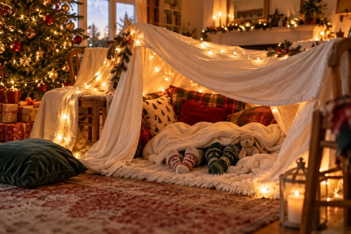 La cabane de plaids dans le salon