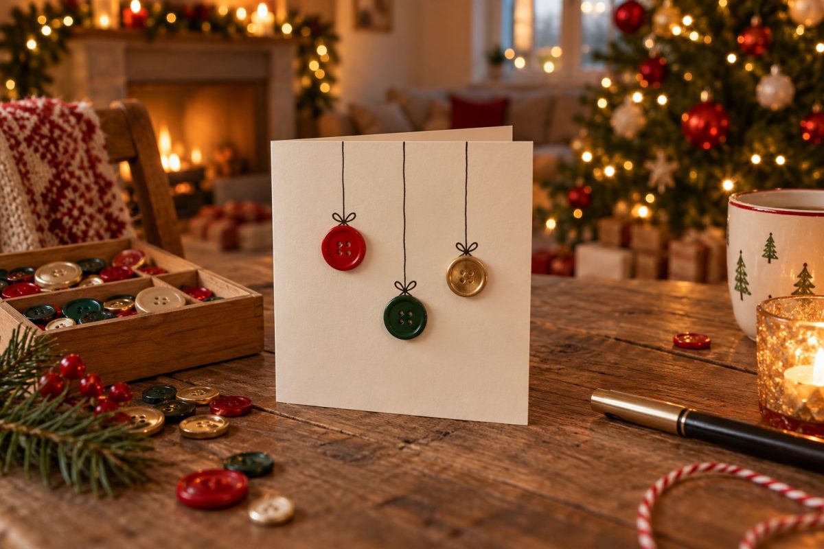 La carte boules de Noël en boutons