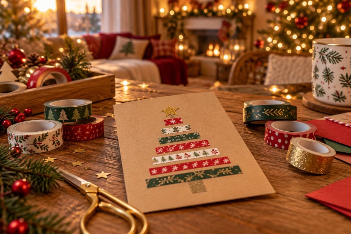 La carte sapin en ruban adhésif décoratif