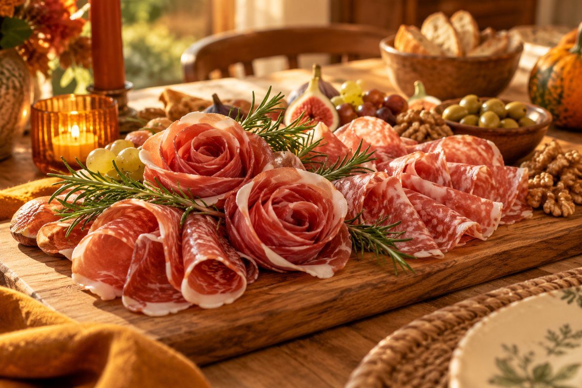 La charcuterie pliée en roses