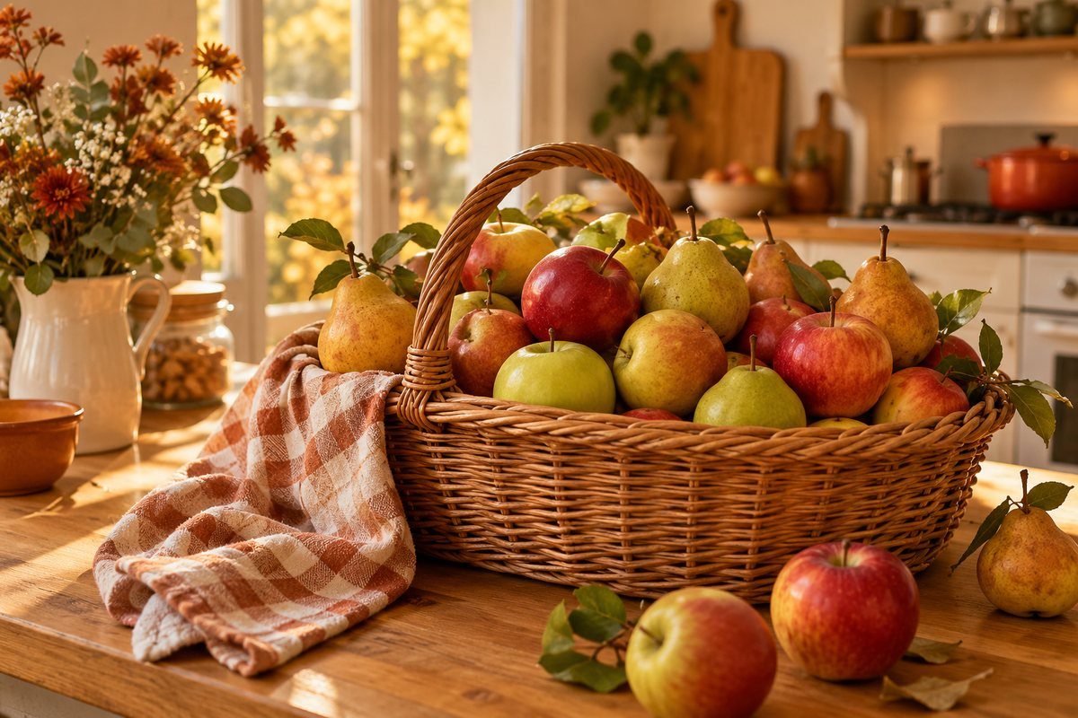 La corbeille de pommes et de poires