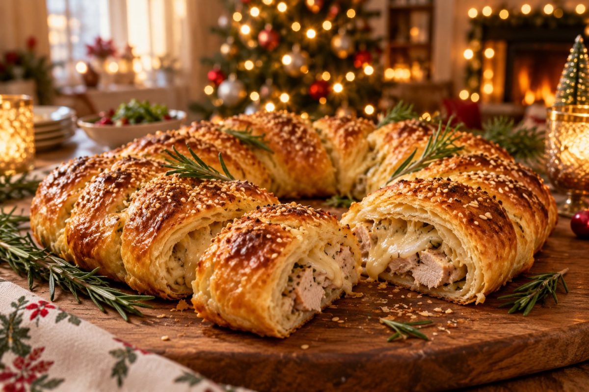 Couronne feuilletée salée à la dinde et au fromage