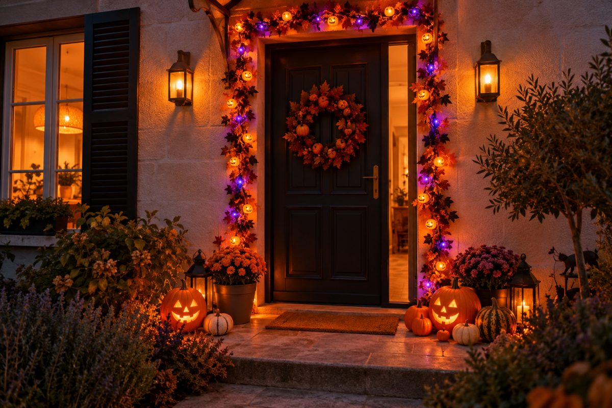 La guirlande lumineuse autour de la porte