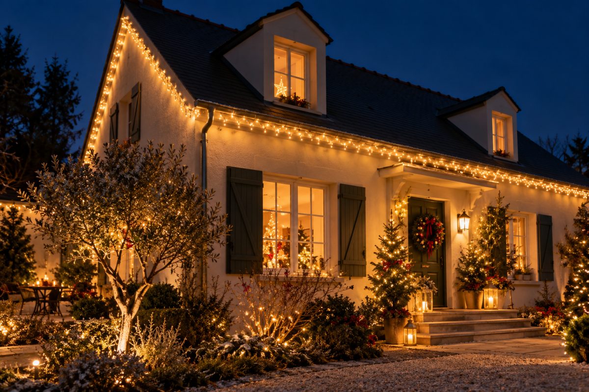 La guirlande lumineuse le long du toit