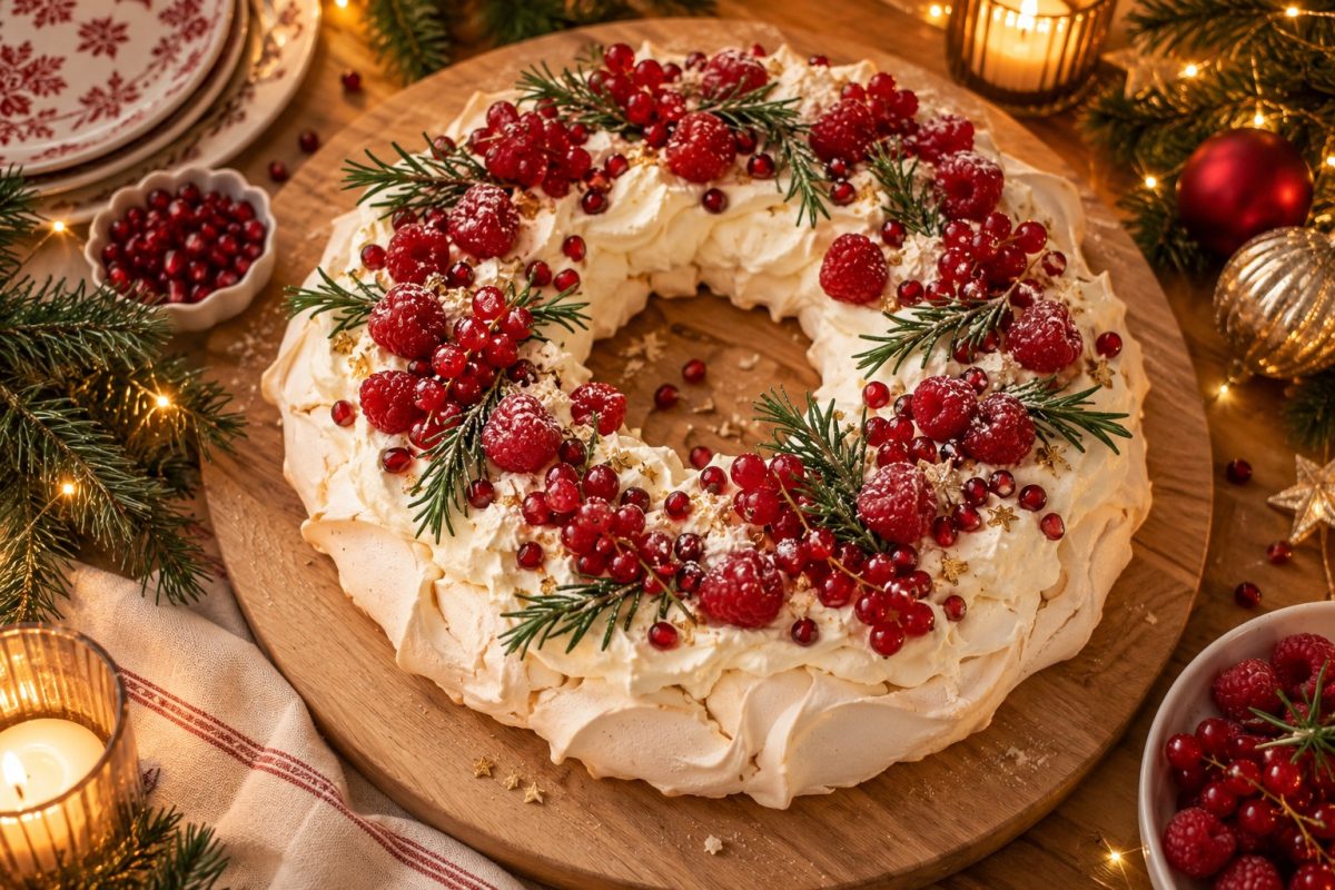 La pavlova couronne de Noël aux fruits rouges