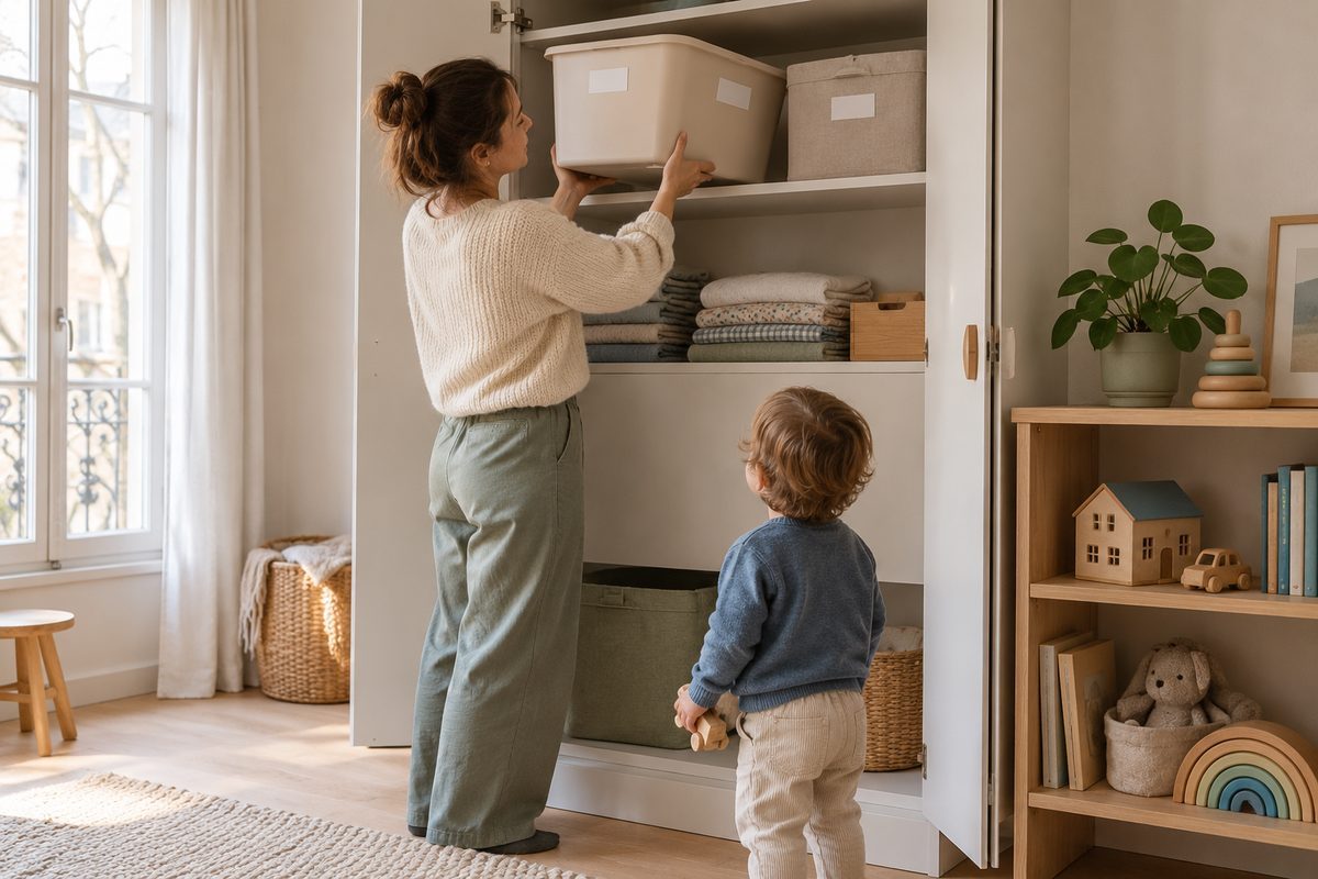 Bacs fermés pour la rotation des jouets en haut d'un placard