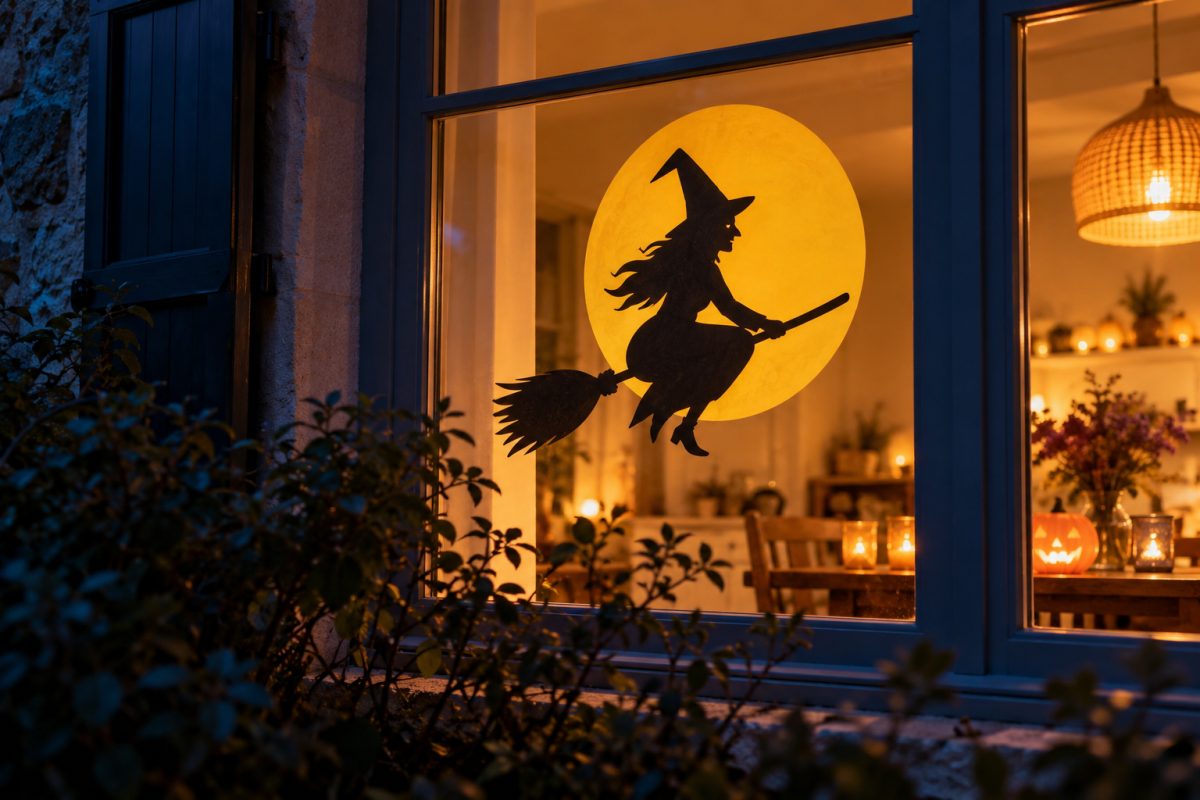 La silhouette de sorcière à la fenêtre