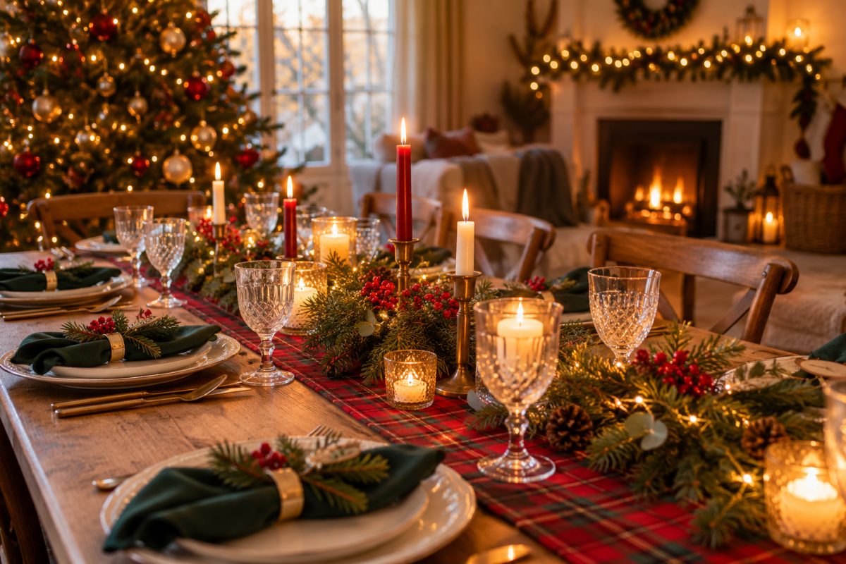La table de Noël rouge et vert écossaise