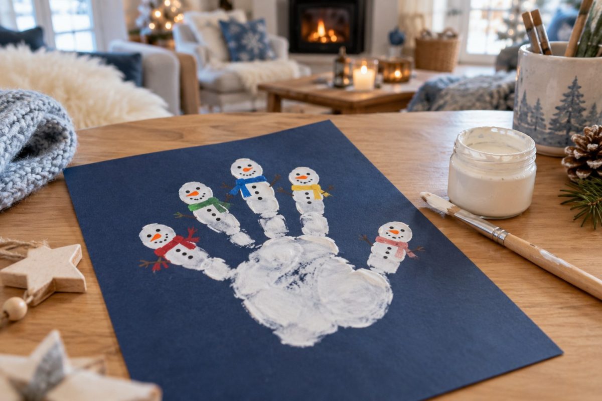 Le bonhomme de neige en empreinte de main