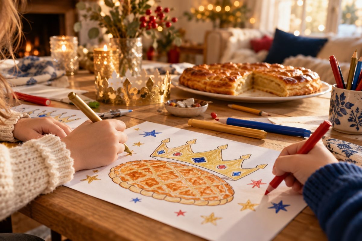 Le coloriage de la galette et de la couronne