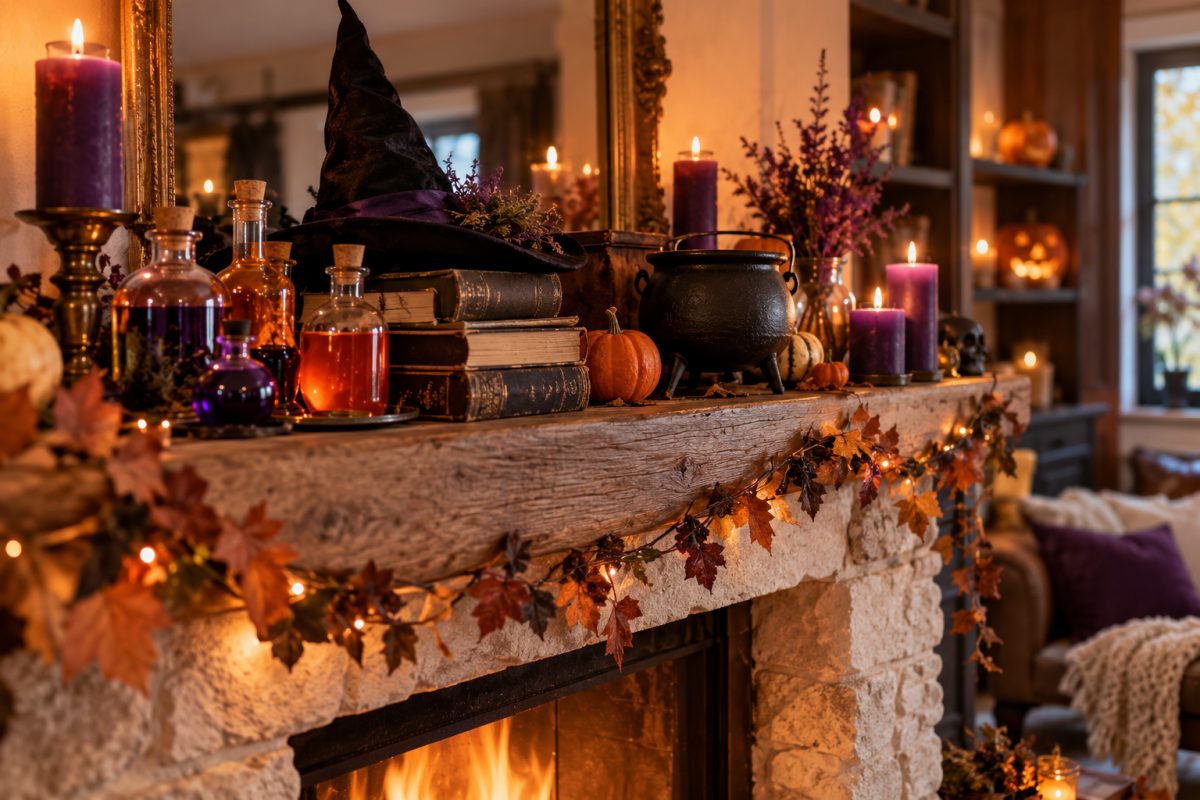 Le décor de sorcière sur la cheminée