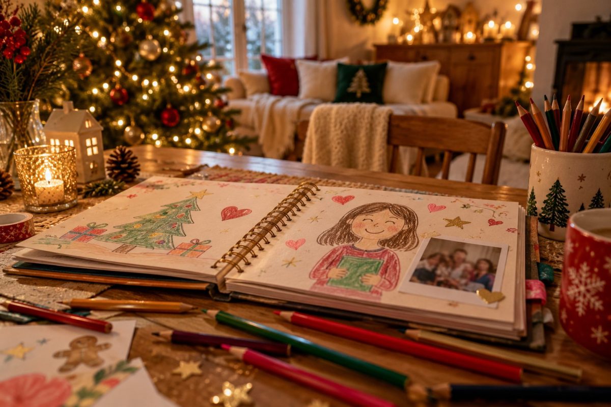 Album de souvenirs de classe avec dessins et photos d'enfants