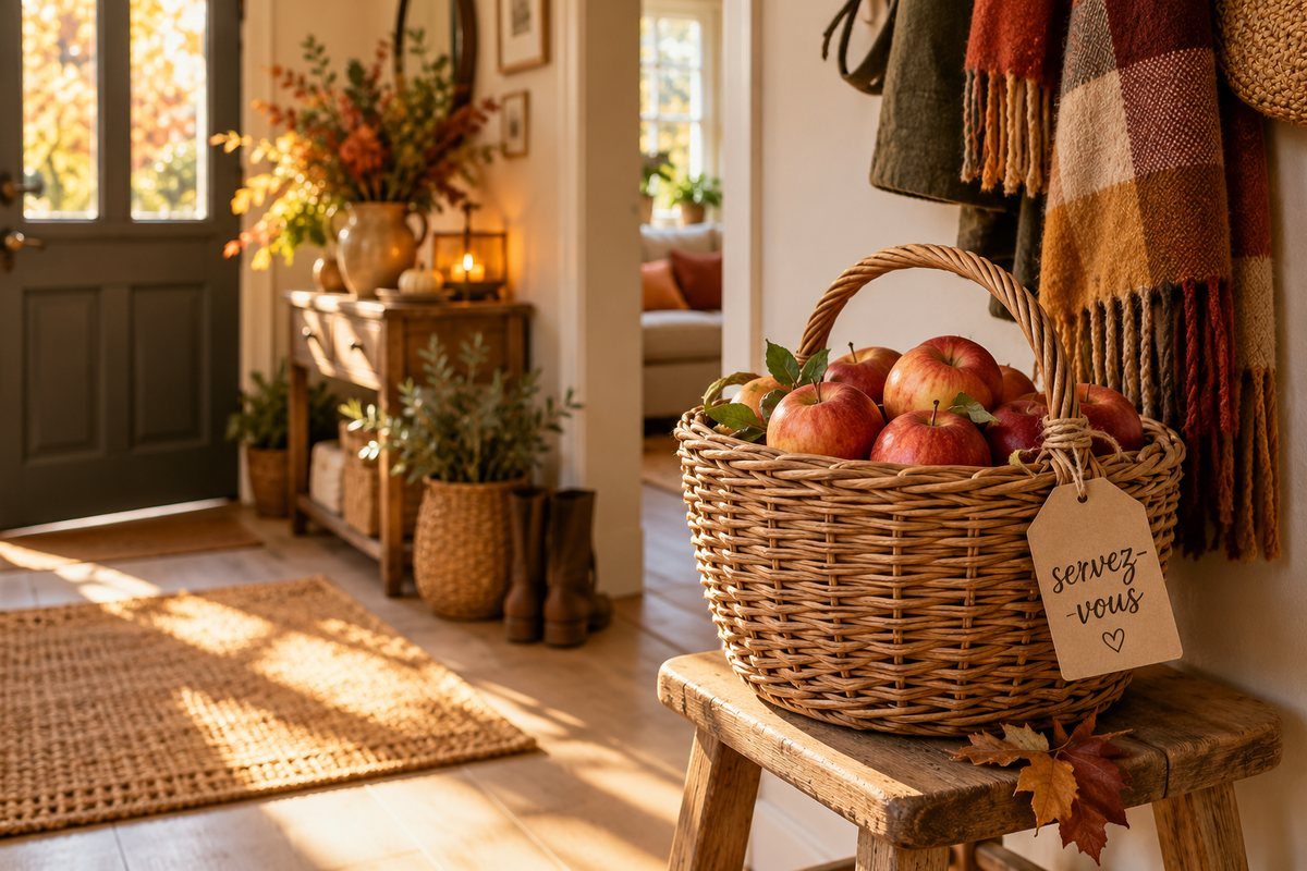 Le panier de pommes à l'entrée