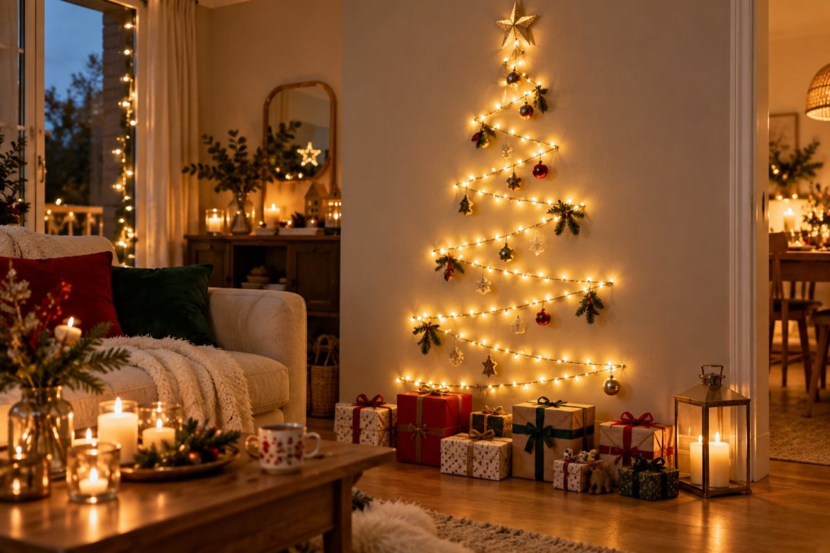 Le sapin lumineux au mur