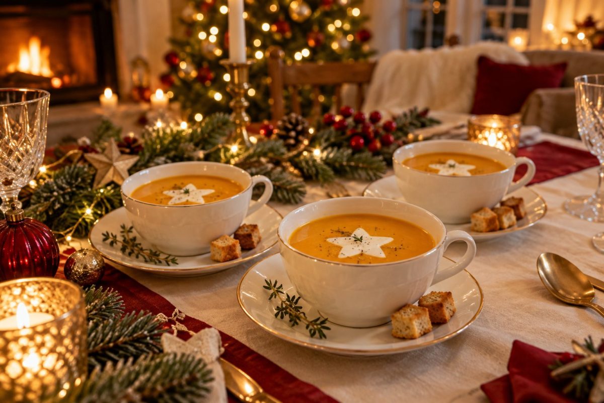 Velouté de potimarron servi dans une petite tasse