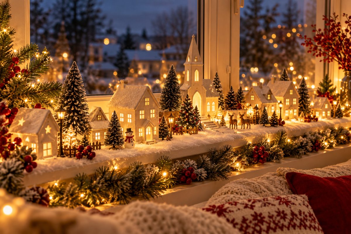 Le village lumineux sur le rebord