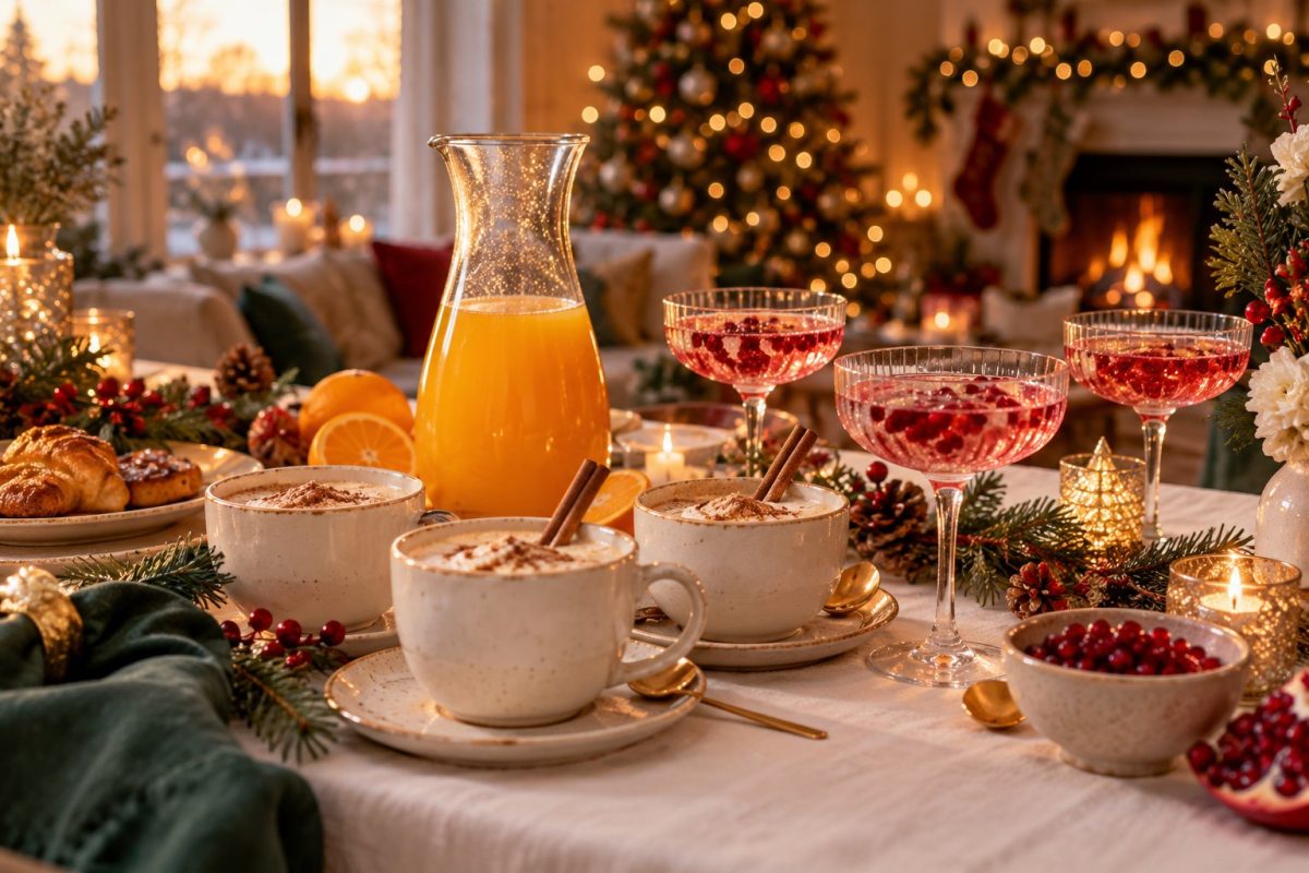 Chocolat chaud au chocolat blanc et jus d'orange pressé