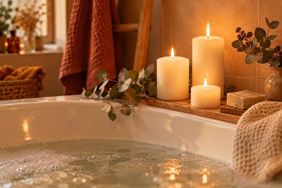 Les bougies au bord de la baignoire