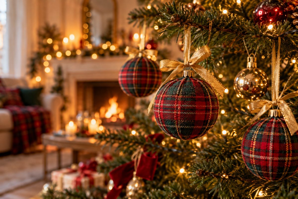 Les boules de Noël en tissu écossais