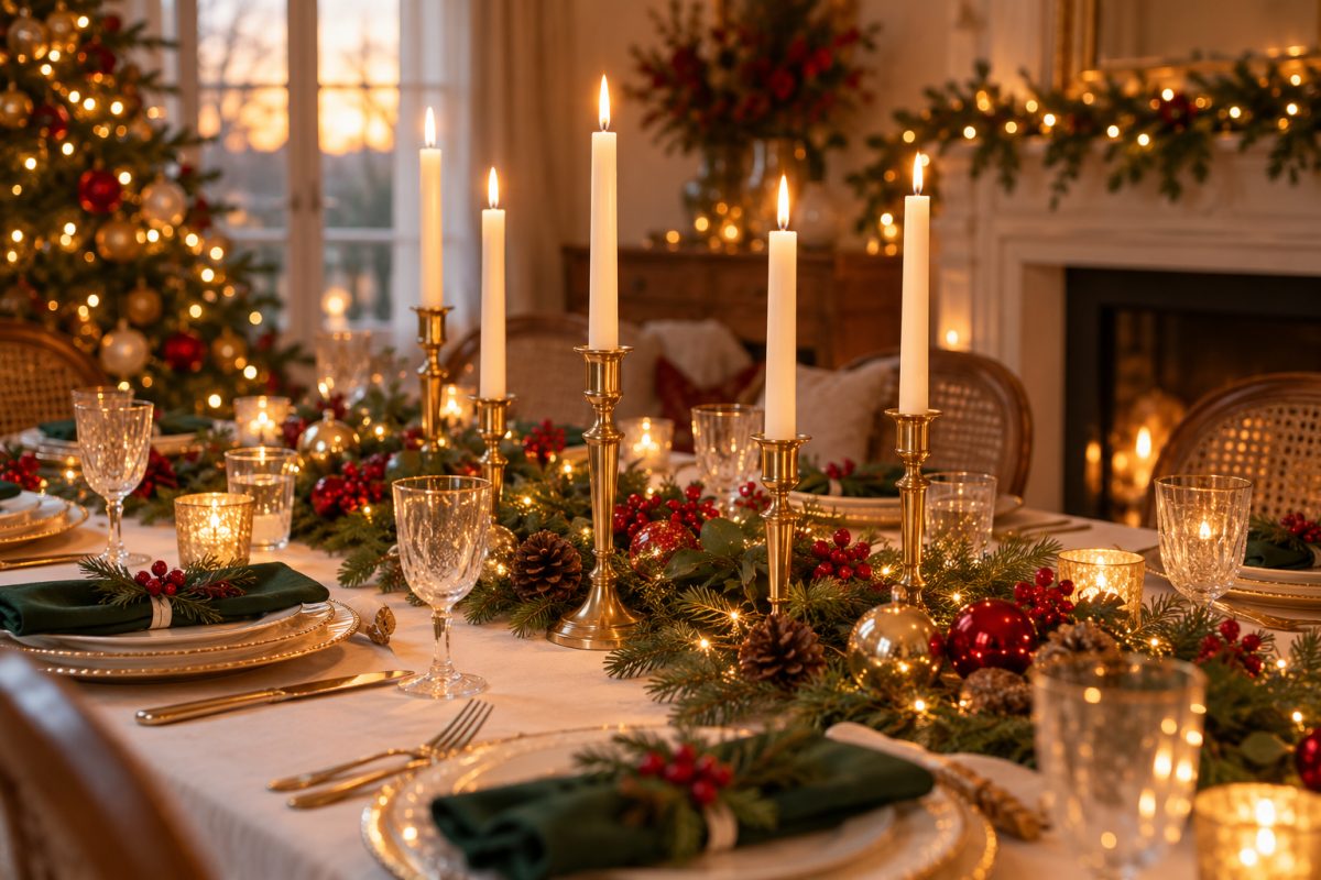 Les chandeliers dorés et bougies blanches